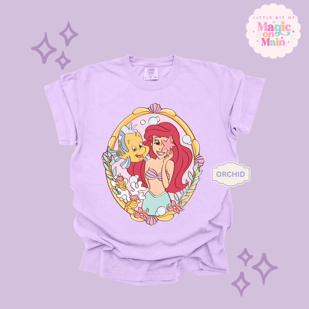 PRINTED MERMAID WITH FISH FRIEND - ADULT T-SHIRT