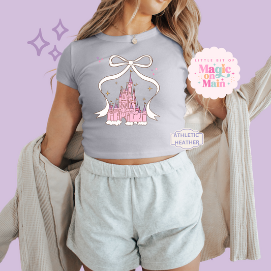 READY TO SHIP (RTS) - PRINTED CASTLE - WOMENS CROPPED RIBBED BABY TEE - GREY