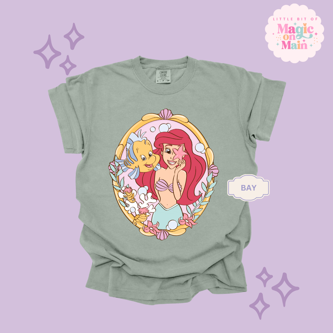 PRINTED MERMAID WITH FISH FRIEND - ADULT T-SHIRT