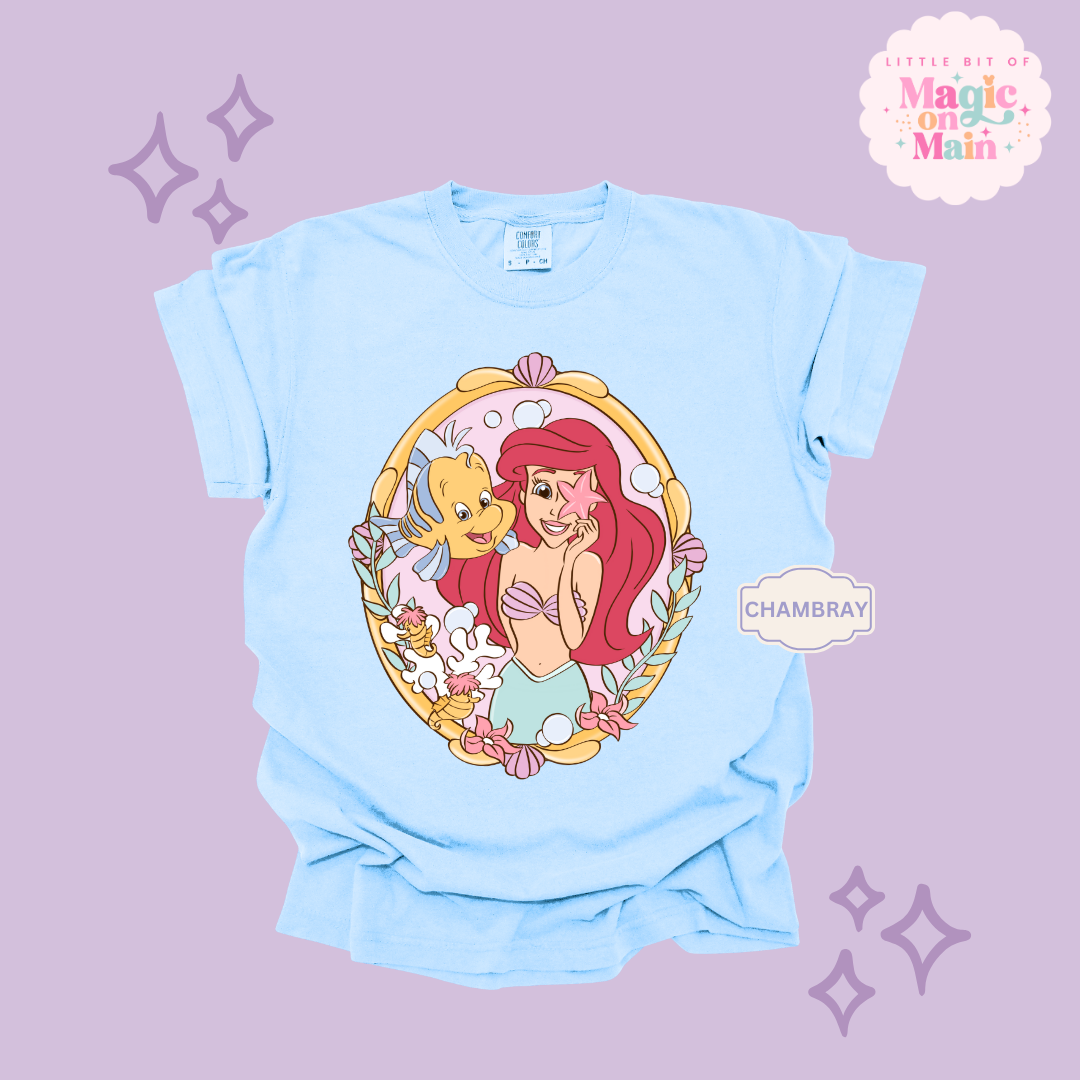PRINTED MERMAID WITH FISH FRIEND - ADULT T-SHIRT