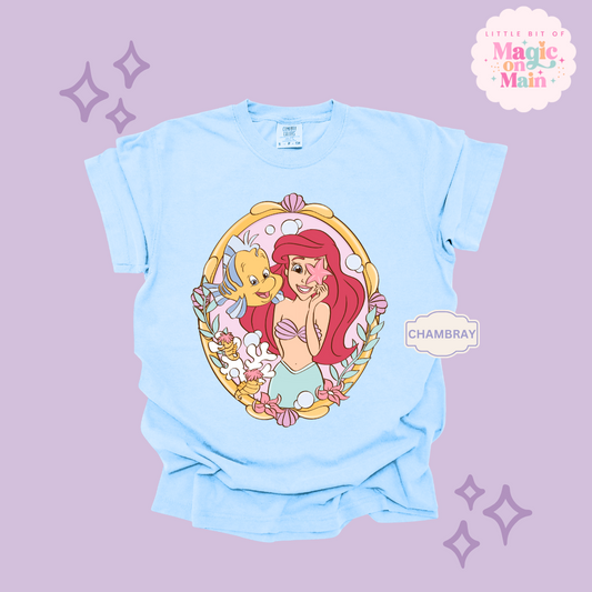 PRINTED MERMAID WITH FISH FRIEND - ADULT T-SHIRT