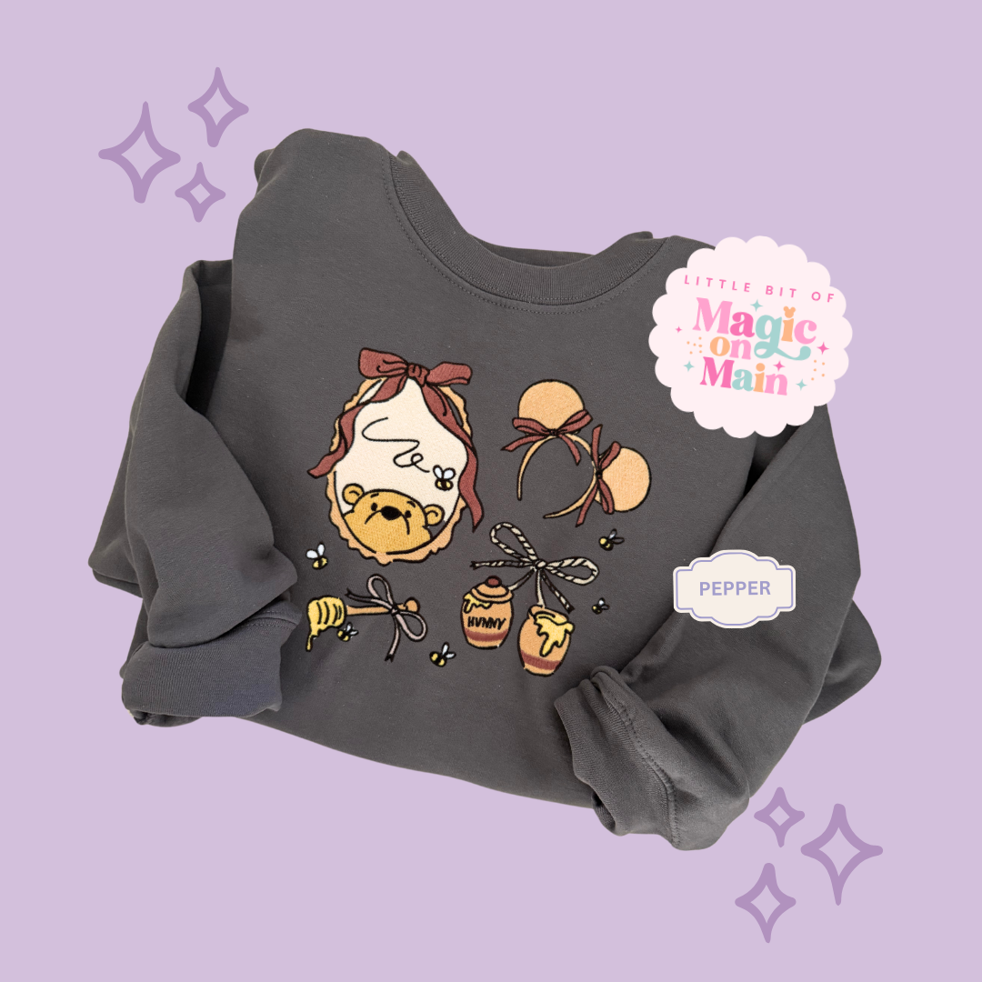 EMBROIDERED POOH COQUETTE - ADULT SWEATSHIRT