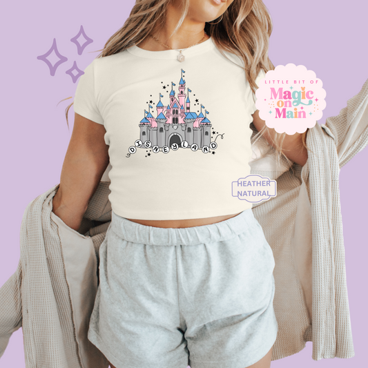 PRINTED DLAND CASTLE - WOMENS CROPPED RIBBED BABY TEE