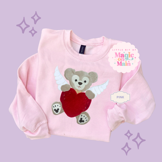 EMBROIDERED CUPID BEAR - VELVET APPLIQUE - ADULT SWEATSHIRT 10031