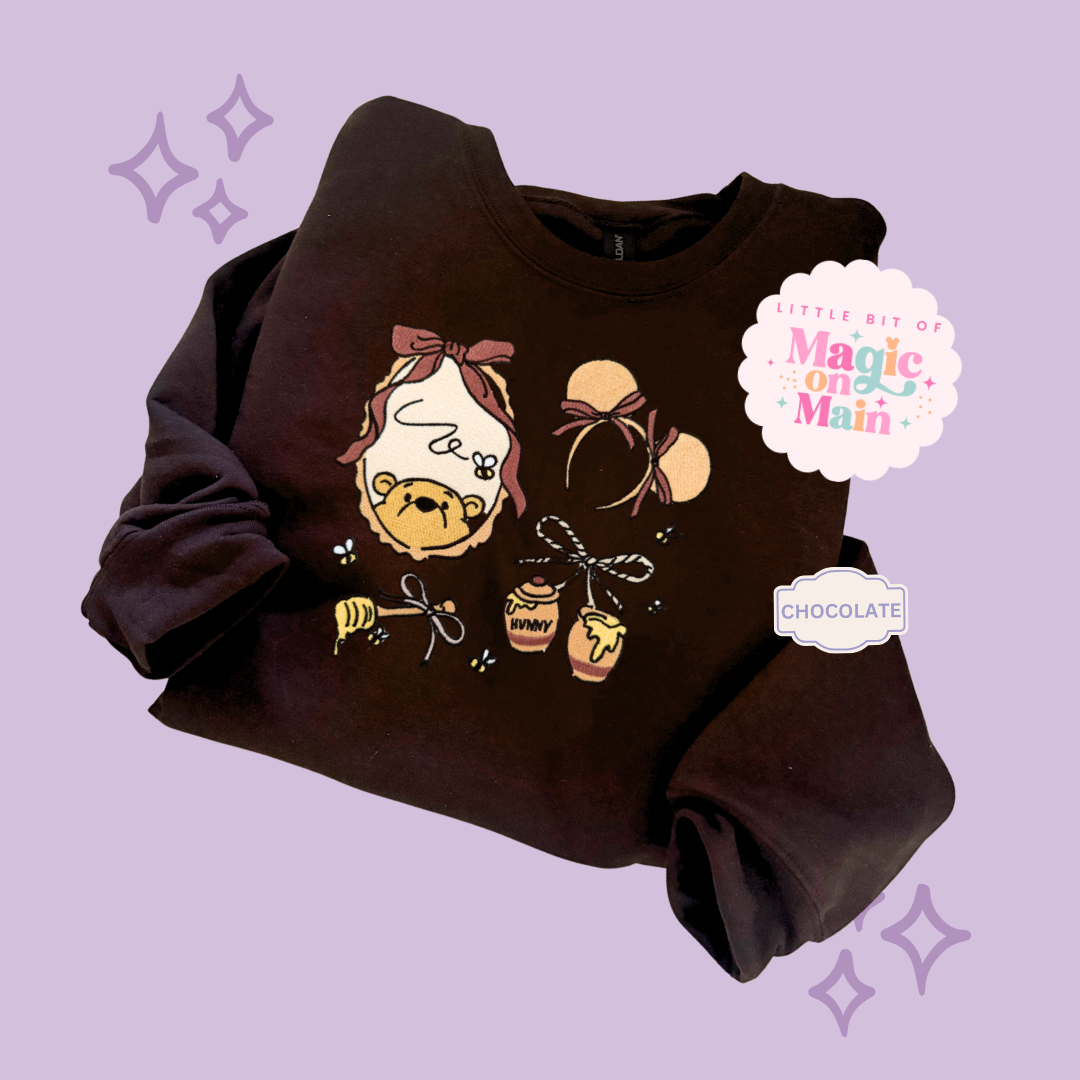 EMBROIDERED POOH COQUETTE - ADULT SWEATSHIRT