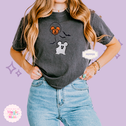 EMBROIDERED CLASSIC MICKEY GHOST - WOMENS BOXY T-SHIRT