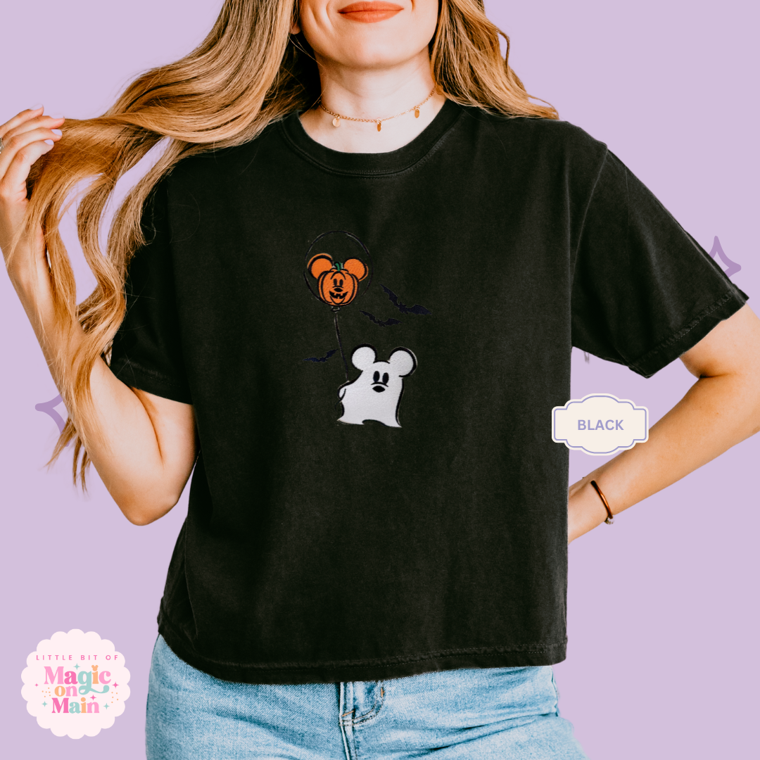 EMBROIDERED CLASSIC MICKEY GHOST - WOMENS BOXY T-SHIRT