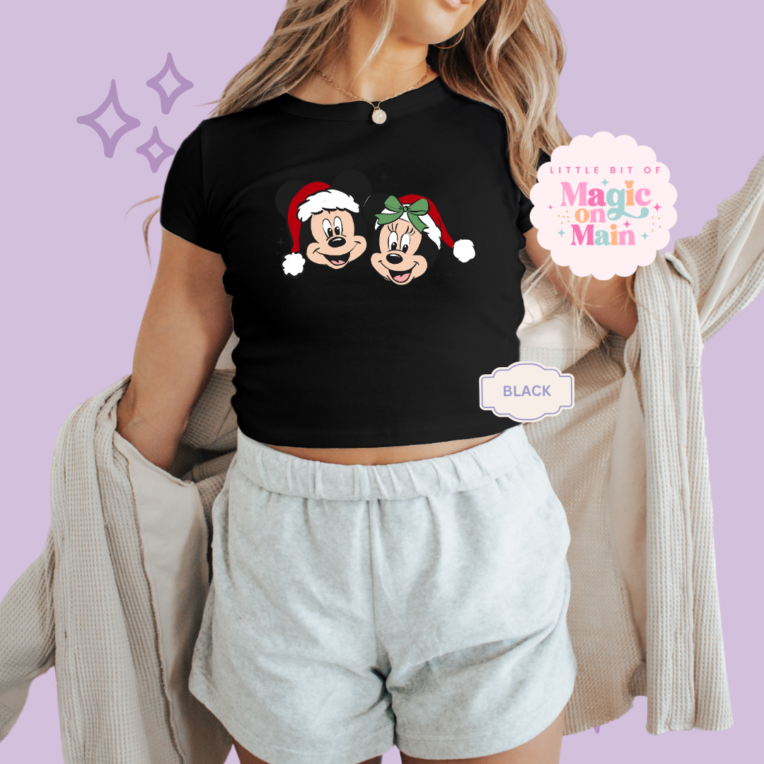 PRINTED MICKEY & MINNIE - WOMENS CROPPED RIBBED BABY TEE