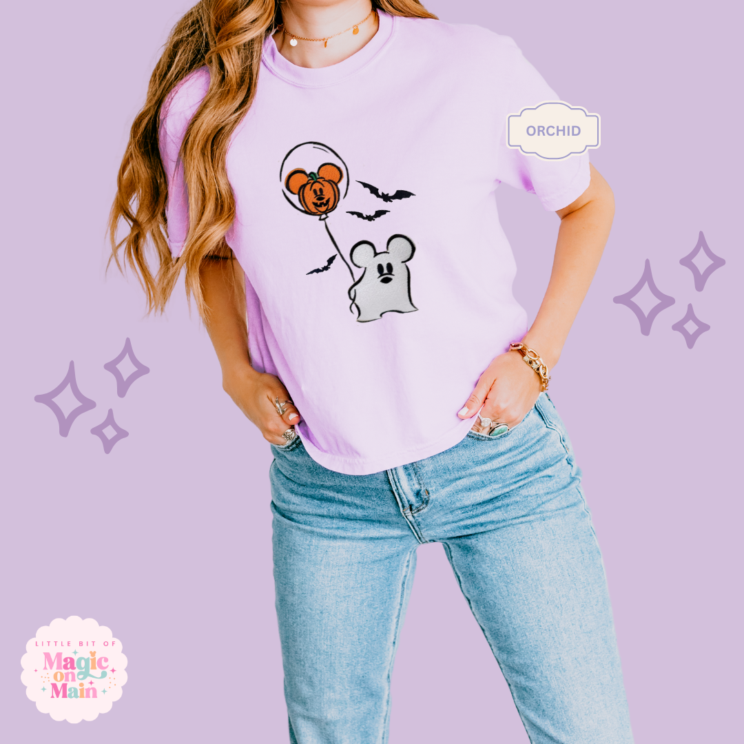 EMBROIDERED CLASSIC MICKEY GHOST - WOMENS BOXY T-SHIRT