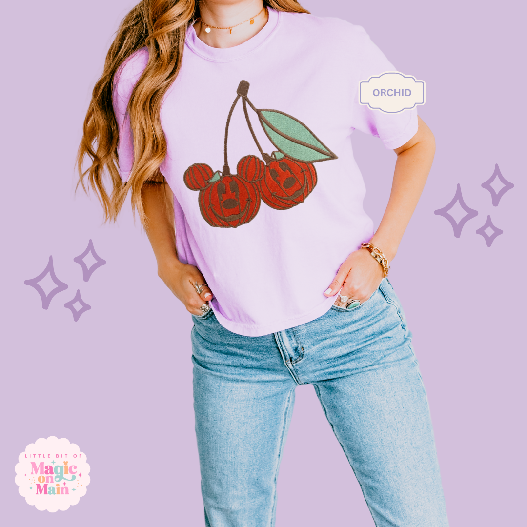 EMBROIDERED MICKEY PUMPKIN CHERRY - WOMENS BOXY T-SHIRT