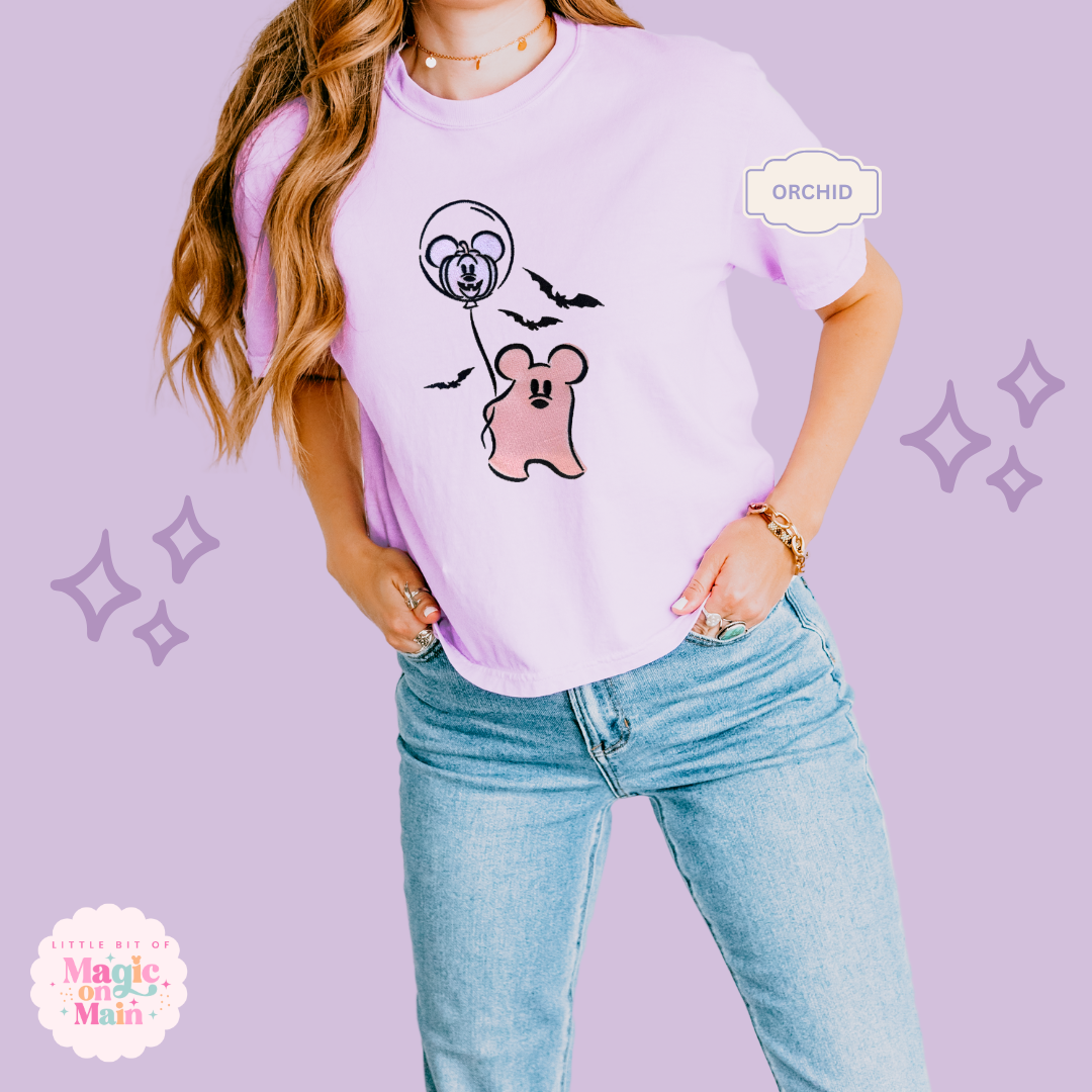 EMBROIDERED PINK MICKEY GHOST - WOMENS BOXY T-SHIRT