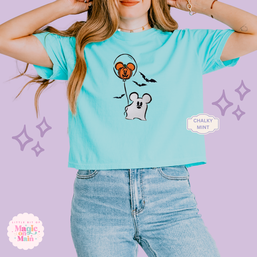 EMBROIDERED CLASSIC MICKEY GHOST - WOMENS BOXY T-SHIRT