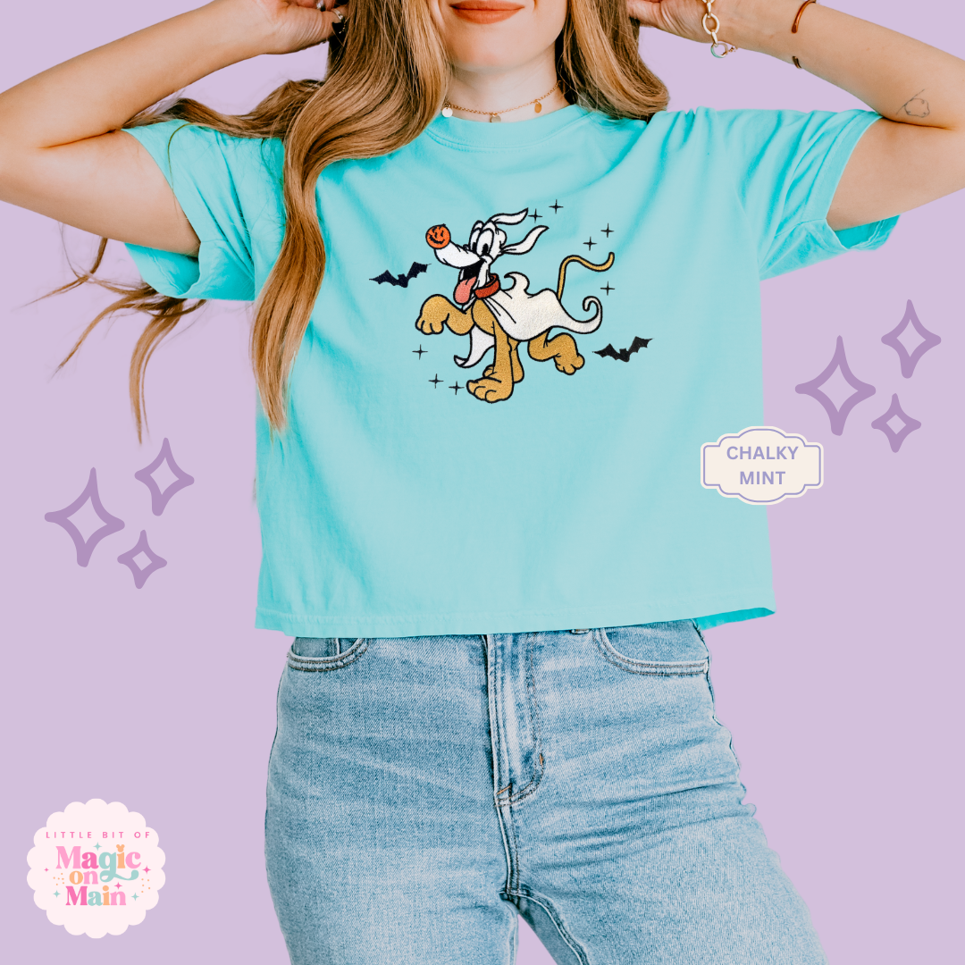 EMBROIDERED GHOST PLUTO - WOMENS BOXY T-SHIRT