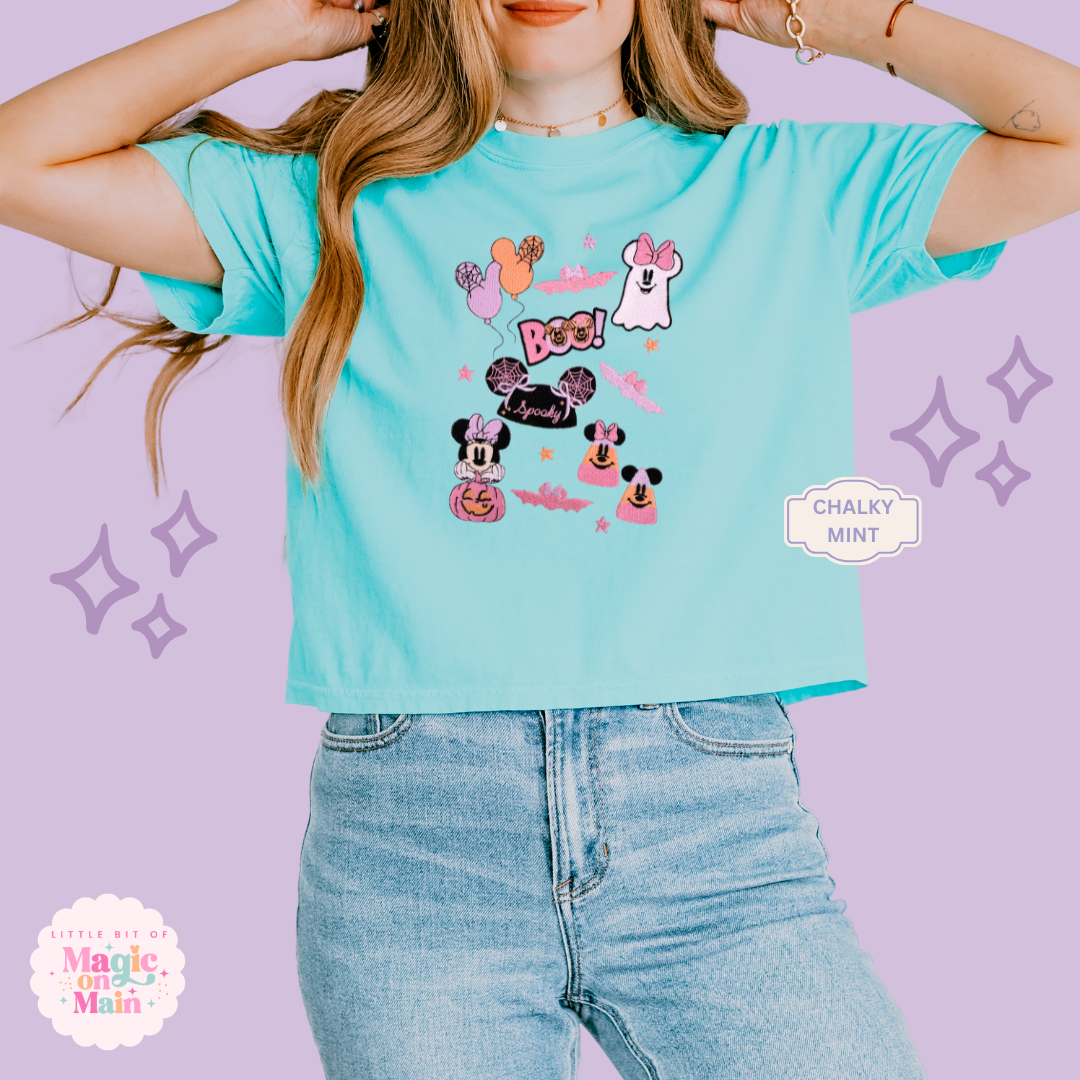 EMBROIDERED SPOOKY ELEMENTS - EXCLUSIVE TO MOM - WOMENS BOXY T-SHIRT