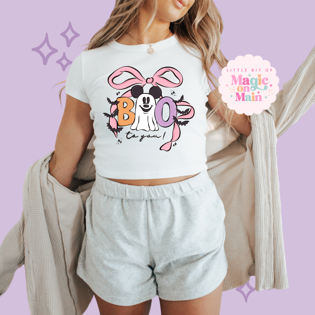 PRINTED BOO TO YOU - WOMENS CROPPED RIBBED BABY TEE