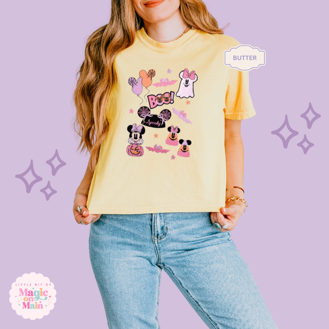 EMBROIDERED SPOOKY ELEMENTS - EXCLUSIVE TO MOM - WOMENS BOXY T-SHIRT