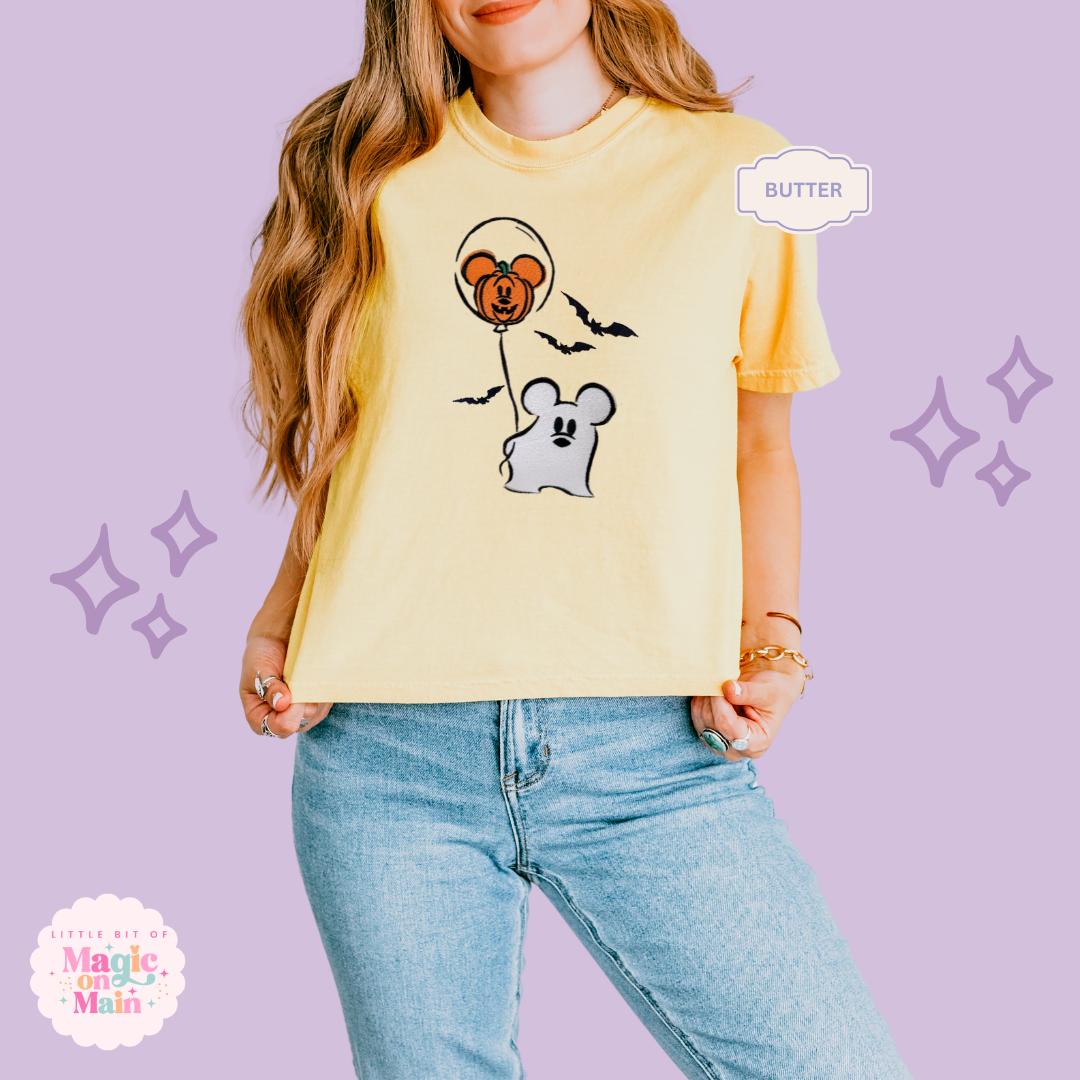 EMBROIDERED CLASSIC MICKEY GHOST - WOMENS BOXY T-SHIRT