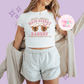 PRINTED MAIN STREET BAKERY PINK - WOMENS CROPPED RIBBED BABY TEE