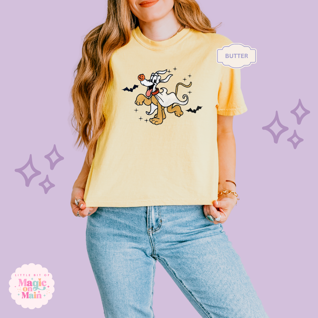 EMBROIDERED GHOST PLUTO - WOMENS BOXY T-SHIRT