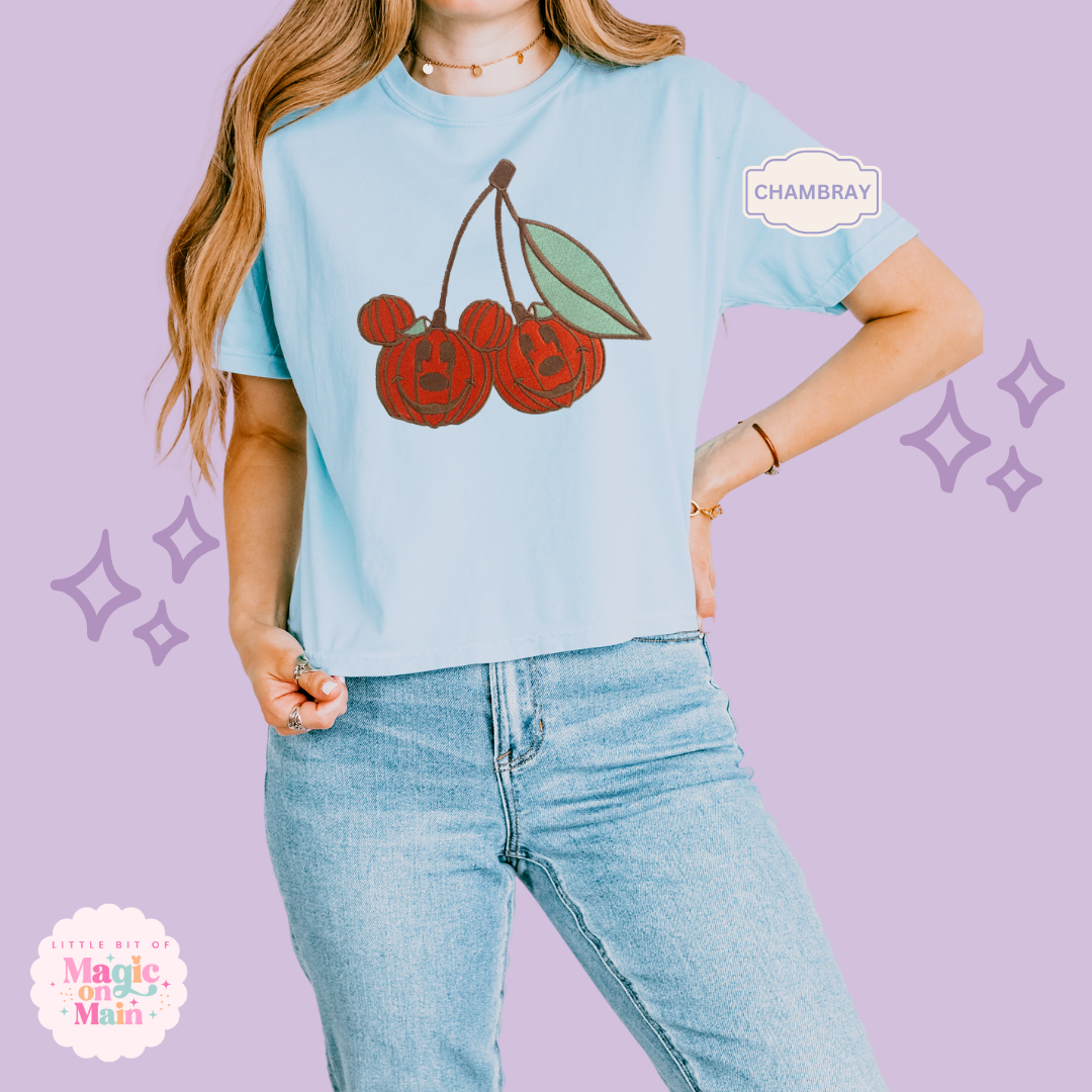 EMBROIDERED MICKEY PUMPKIN CHERRY - WOMENS BOXY T-SHIRT