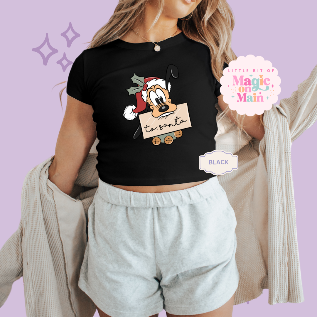 PRINTED PLUTO CHRISTMAS - WOMENS CROPPED RIBBED BABY TEE