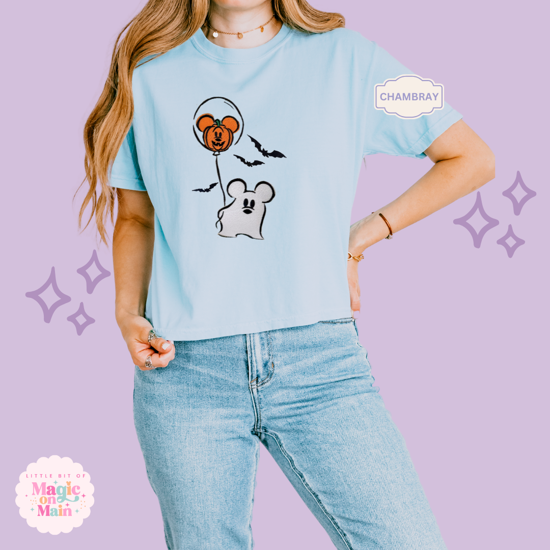 EMBROIDERED CLASSIC MICKEY GHOST - WOMENS BOXY T-SHIRT