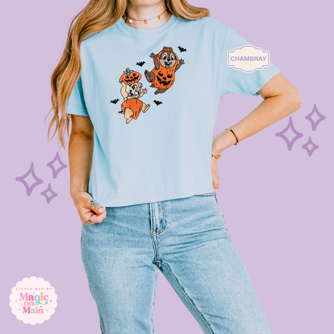 EMBROIDERED CHIPMUNKS - WOMENS BOXY T-SHIRT