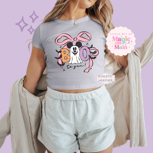PRINTED BOO TO YOU - WOMENS CROPPED RIBBED BABY TEE