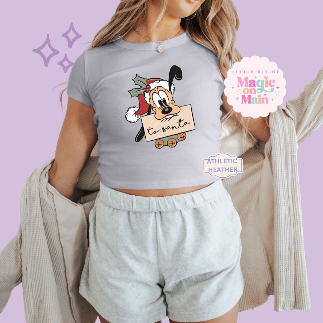 PRINTED PLUTO CHRISTMAS - WOMENS CROPPED RIBBED BABY TEE