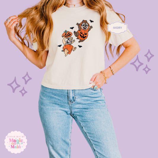 EMBROIDERED CHIPMUNKS - WOMENS BOXY T-SHIRT