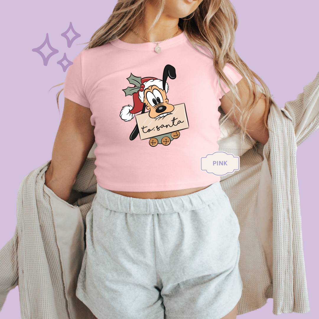 PRINTED PLUTO CHRISTMAS - WOMENS CROPPED RIBBED BABY TEE