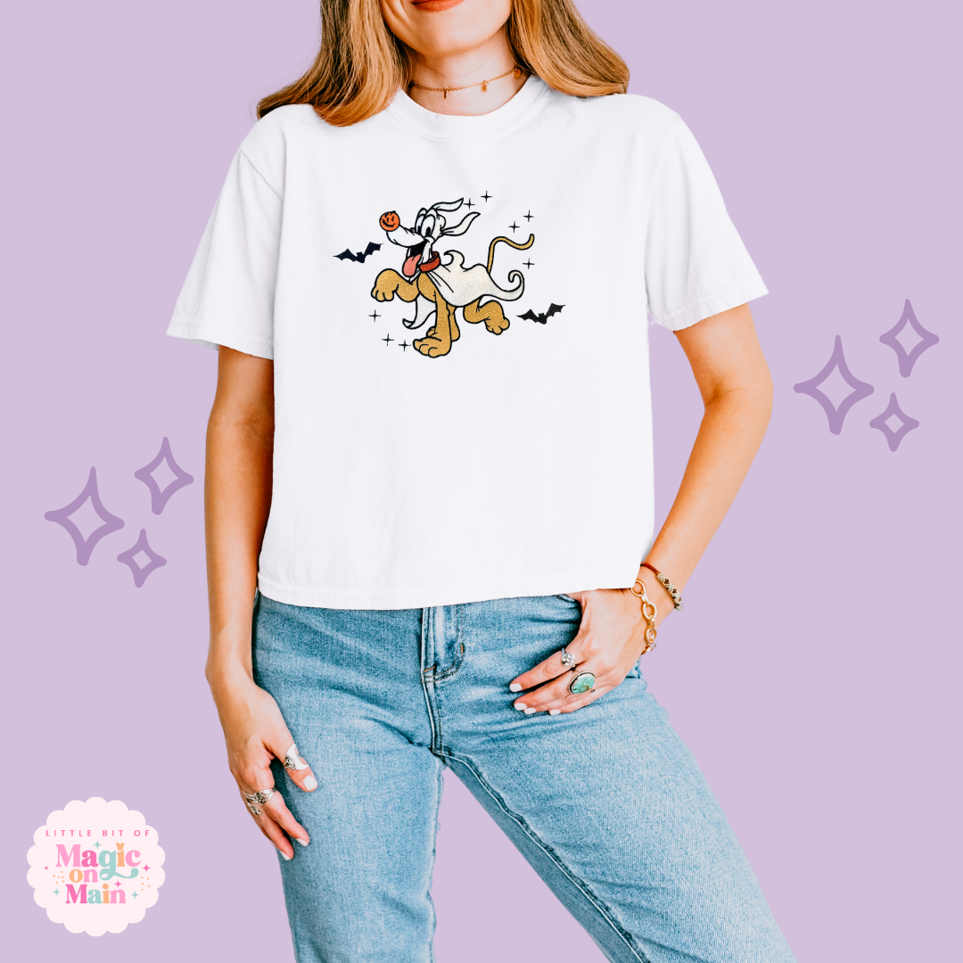 EMBROIDERED GHOST PLUTO - WOMENS BOXY T-SHIRT