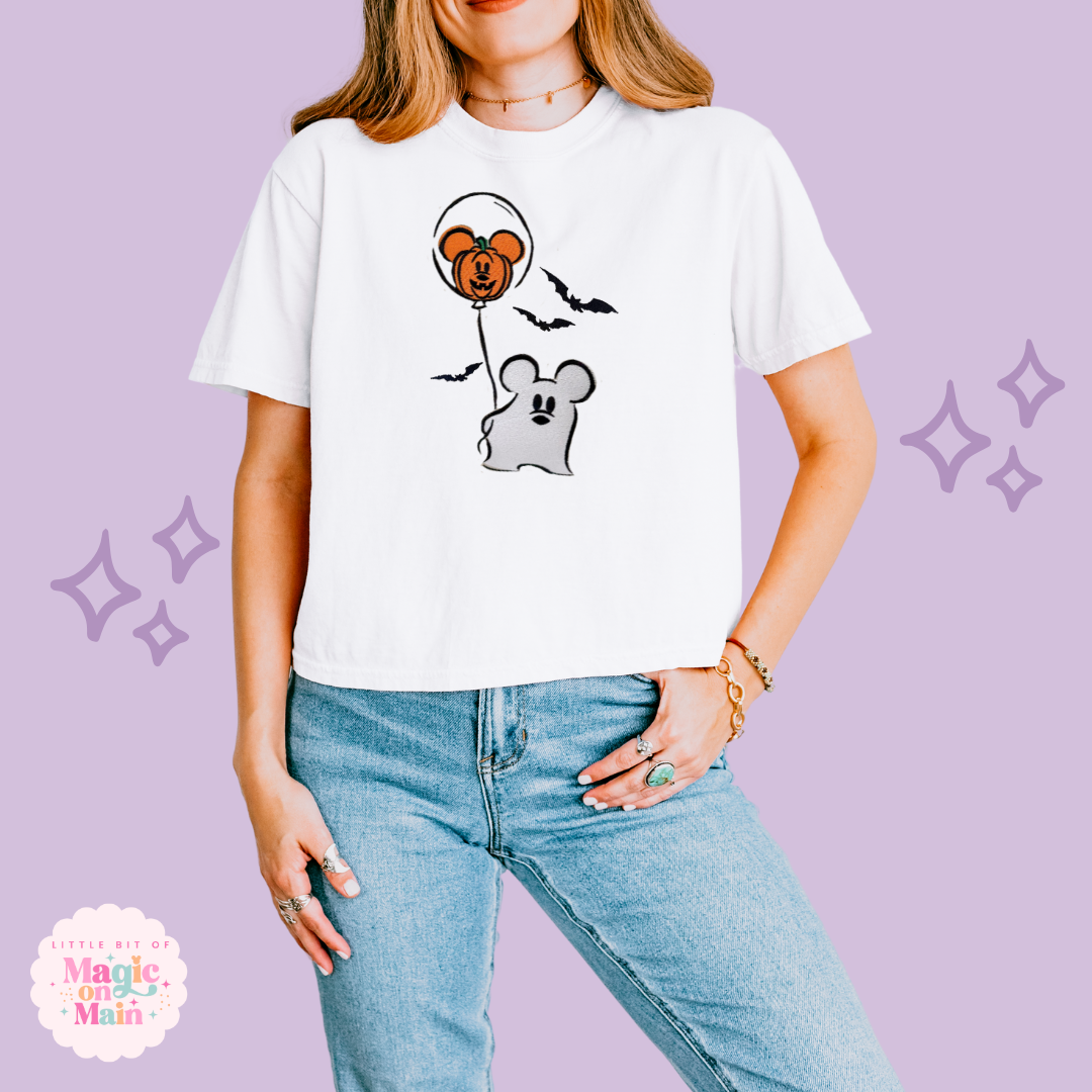 EMBROIDERED CLASSIC MICKEY GHOST - WOMENS BOXY T-SHIRT