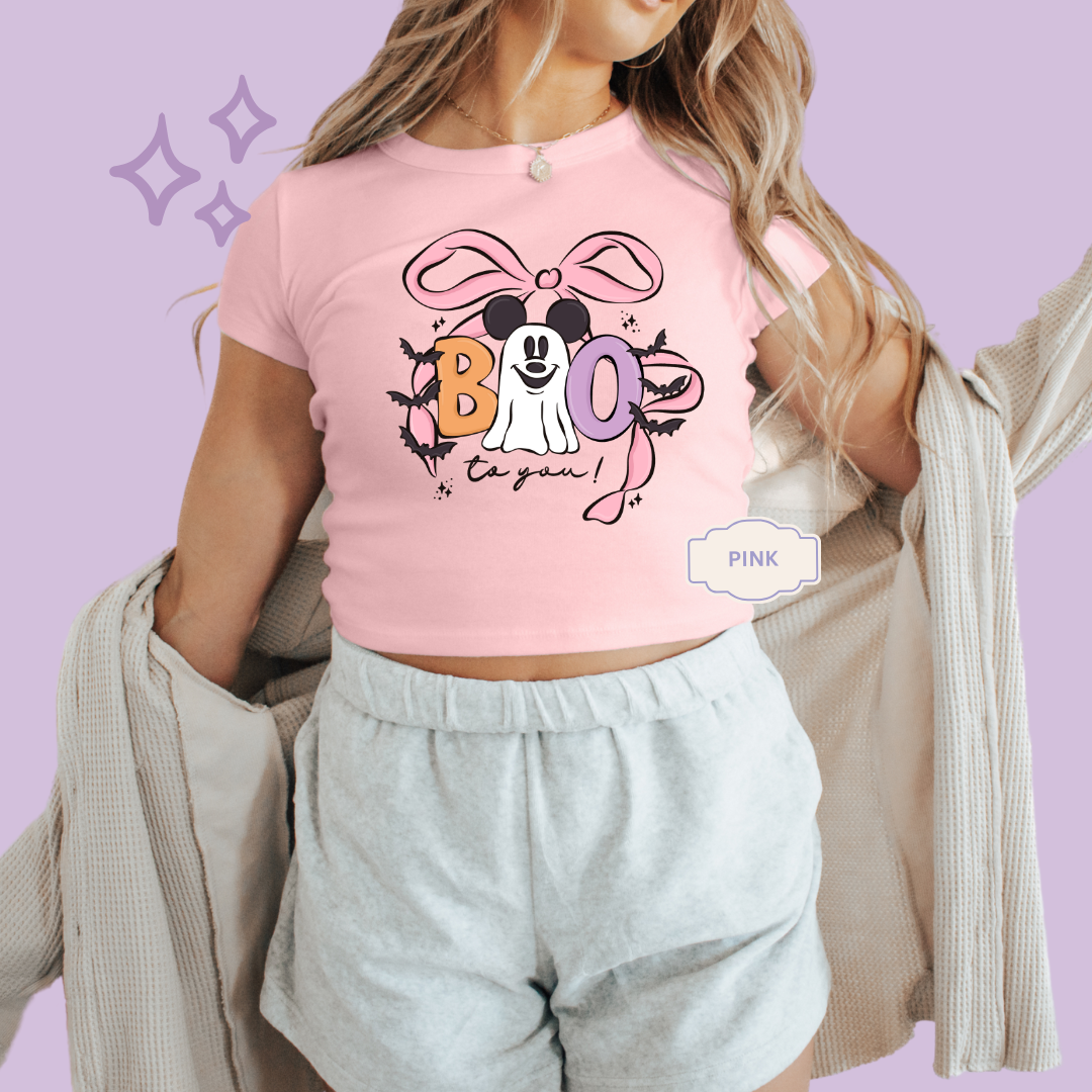 PRINTED BOO TO YOU - WOMENS CROPPED RIBBED BABY TEE