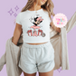 PRINTED MINNIES CHRISTMAS BALLERINA - WOMENS CROPPED RIBBED BABY TEE