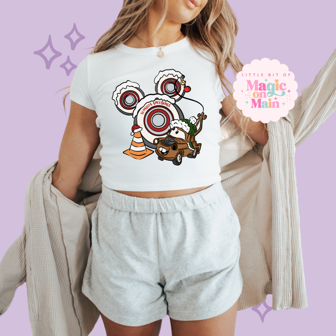 PRINTED SEASONS SPEEDINGS - WOMENS CROPPED RIBBED BABY TEE