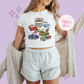 PRINTED CAR CHRISTMAS - WOMENS CROPPED RIBBED BABY TEE