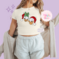 PRINTED DONALD & DAISY CHRISTMAS - WOMENS CROPPED RIBBED BABY TEE