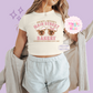 PRINTED MAIN STREET BAKERY PINK - WOMENS CROPPED RIBBED BABY TEE