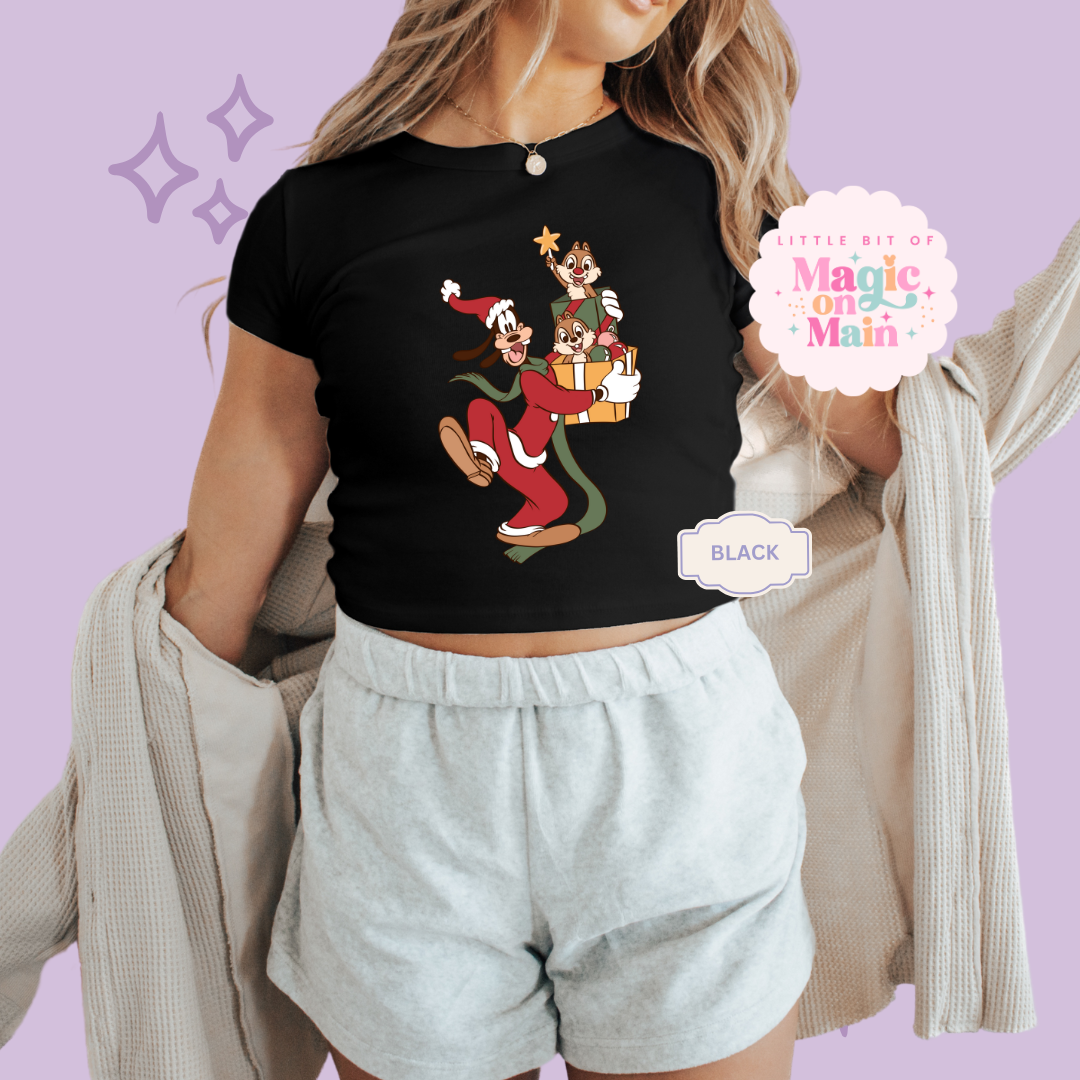 PRINTED GOOFY AND FRIENDS - WOMENS CROPPED RIBBED BABY TEE