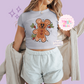 PRINTED GINGERBREAD - WOMENS CROPPED RIBBED BABY TEE