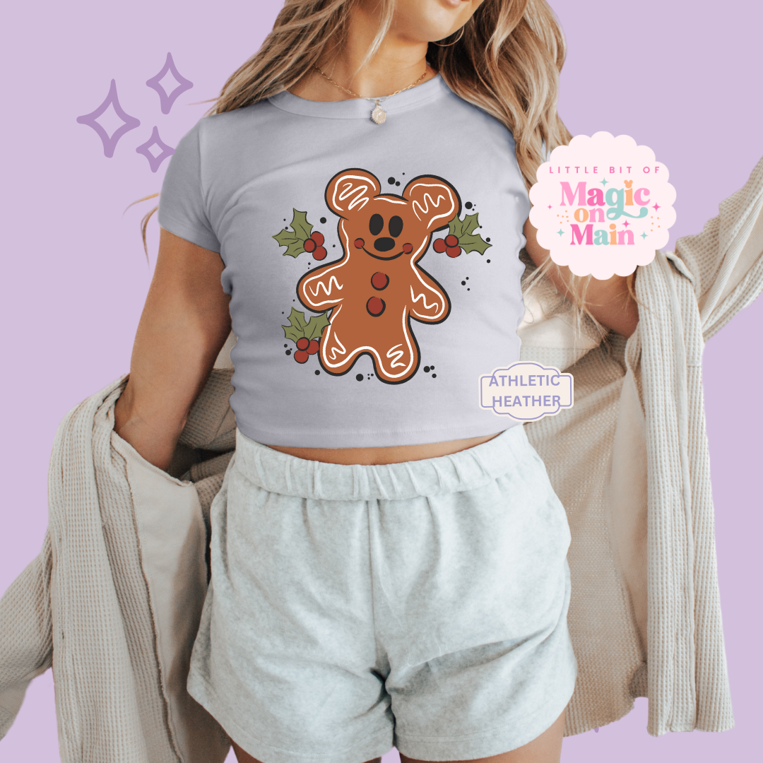 PRINTED GINGERBREAD - WOMENS CROPPED RIBBED BABY TEE