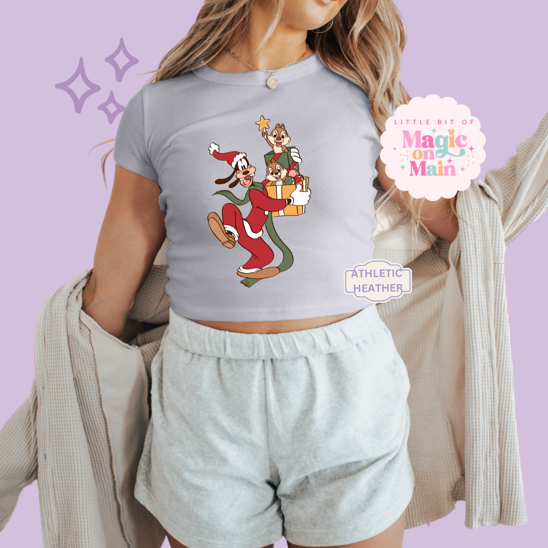PRINTED GOOFY AND FRIENDS - WOMENS CROPPED RIBBED BABY TEE