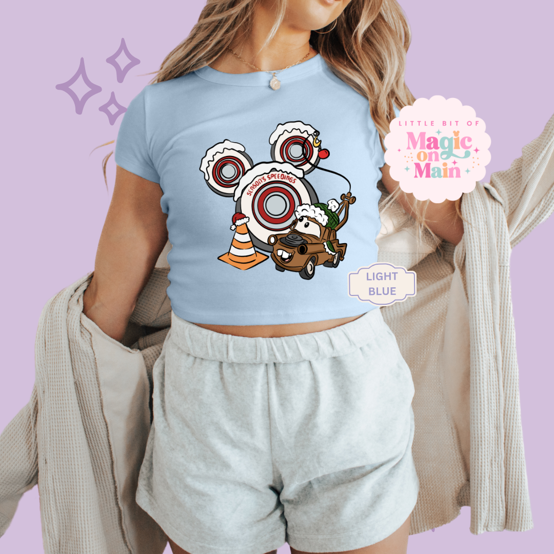 PRINTED SEASONS SPEEDINGS - WOMENS CROPPED RIBBED BABY TEE