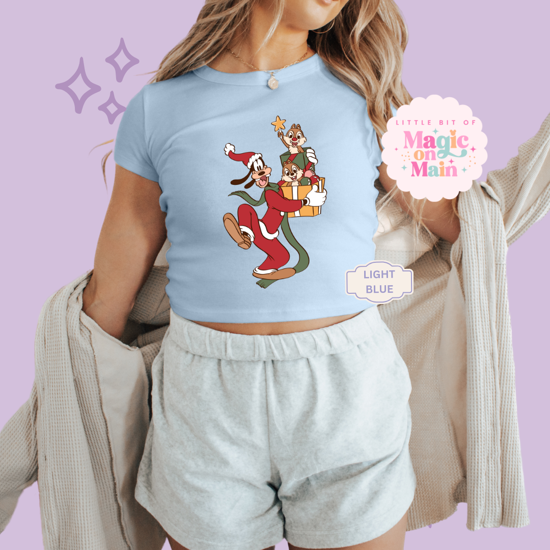 PRINTED GOOFY AND FRIENDS - WOMENS CROPPED RIBBED BABY TEE