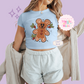 PRINTED GINGERBREAD - WOMENS CROPPED RIBBED BABY TEE