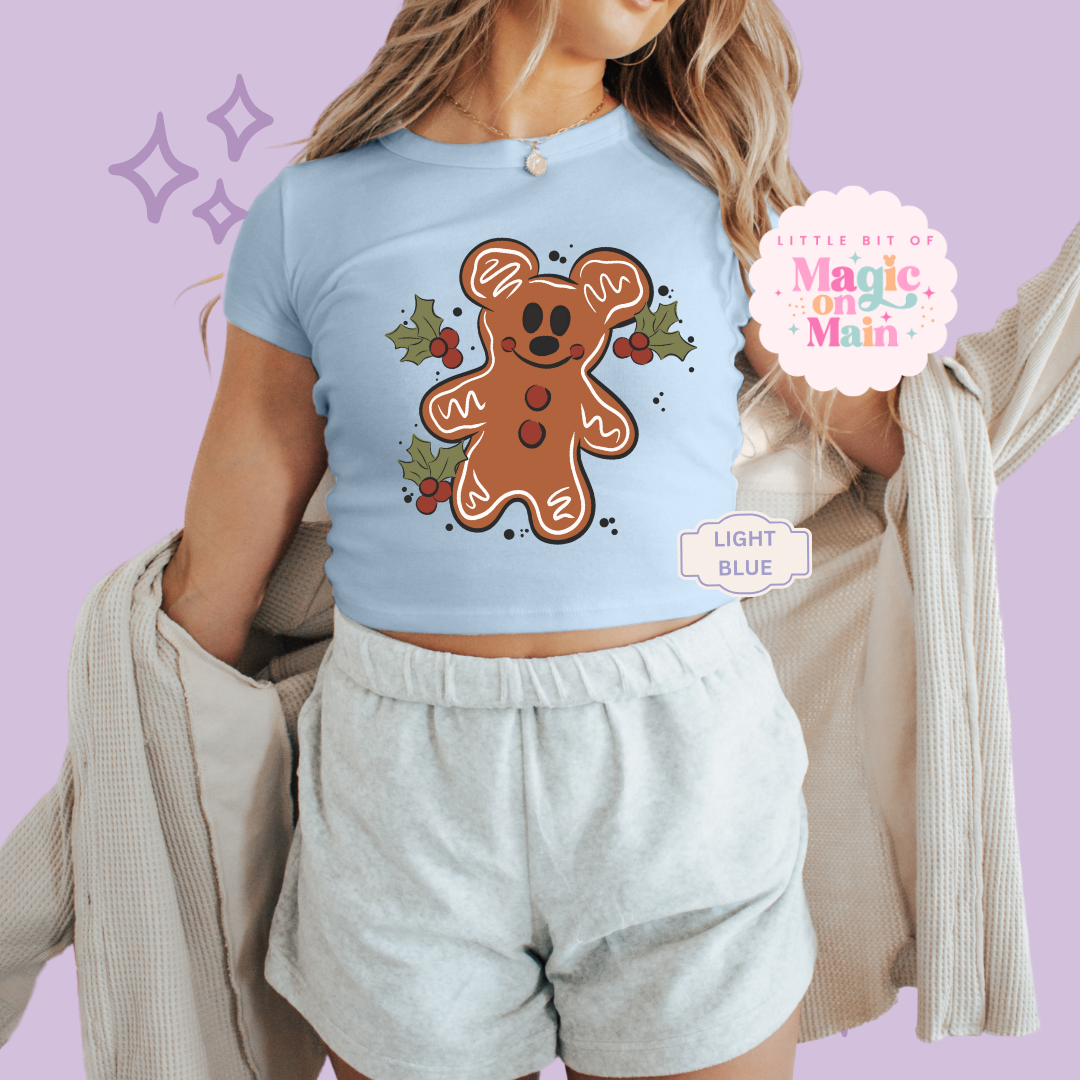 PRINTED GINGERBREAD - WOMENS CROPPED RIBBED BABY TEE