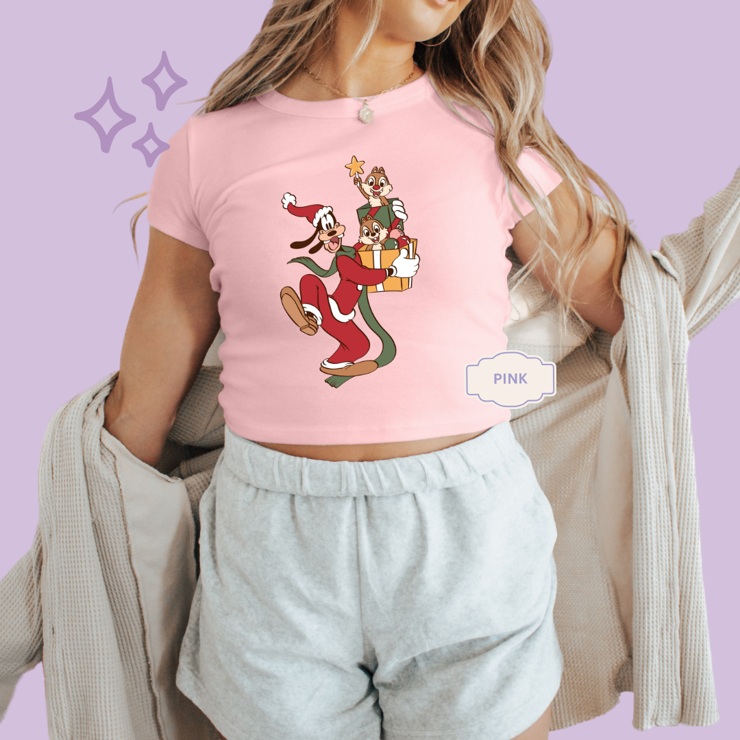 PRINTED GOOFY AND FRIENDS - WOMENS CROPPED RIBBED BABY TEE