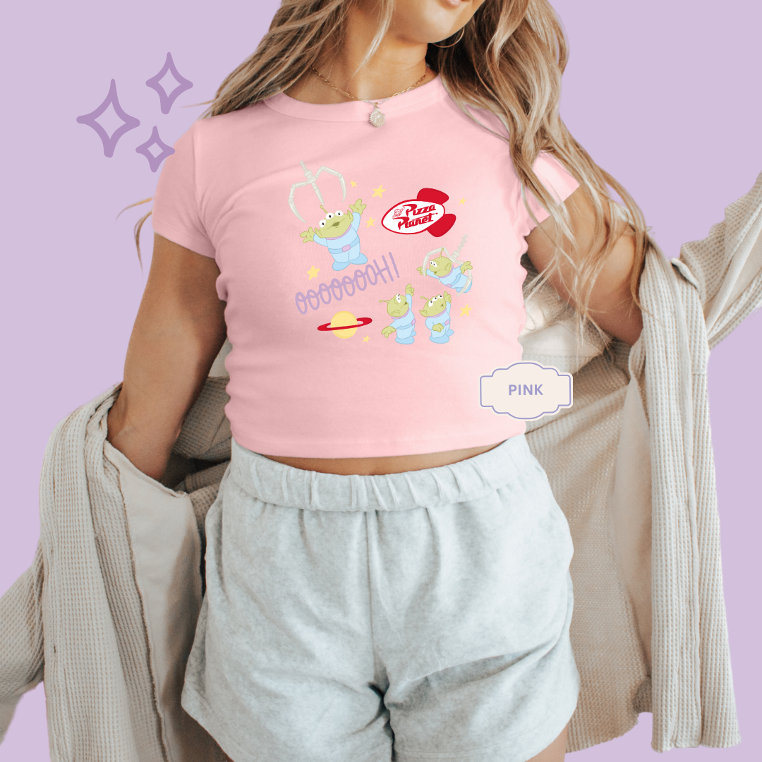 PRINTED ALIENS - EXCLUSIVE TO MoM - WOMENS CROPPED RIBBED BABY TEE