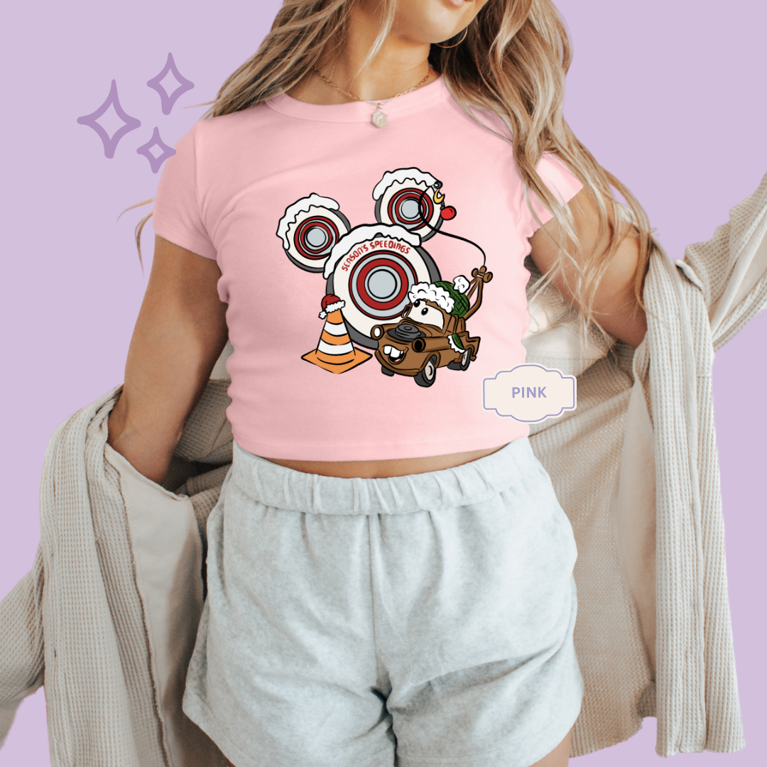 PRINTED SEASONS SPEEDINGS - WOMENS CROPPED RIBBED BABY TEE